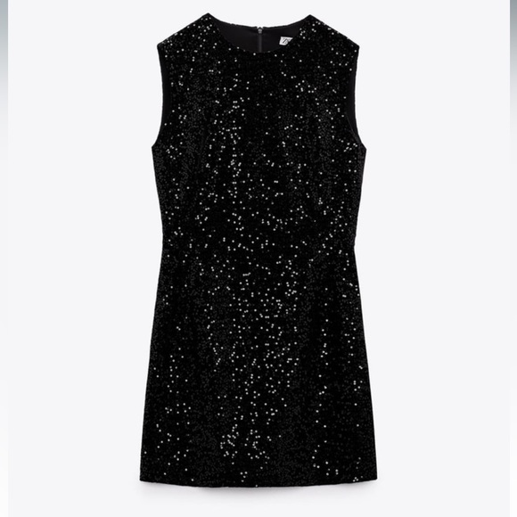 NWT ZARA SHORT SEQUINS SLEEVELESS  DRESS SIZE M BLACK NWT - Picture 4 of 7